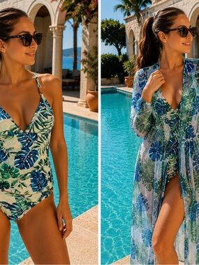 Tommy Bahama Tropical 3 Piece Swim set Tankini, Bikini and Sheer Cover-Up